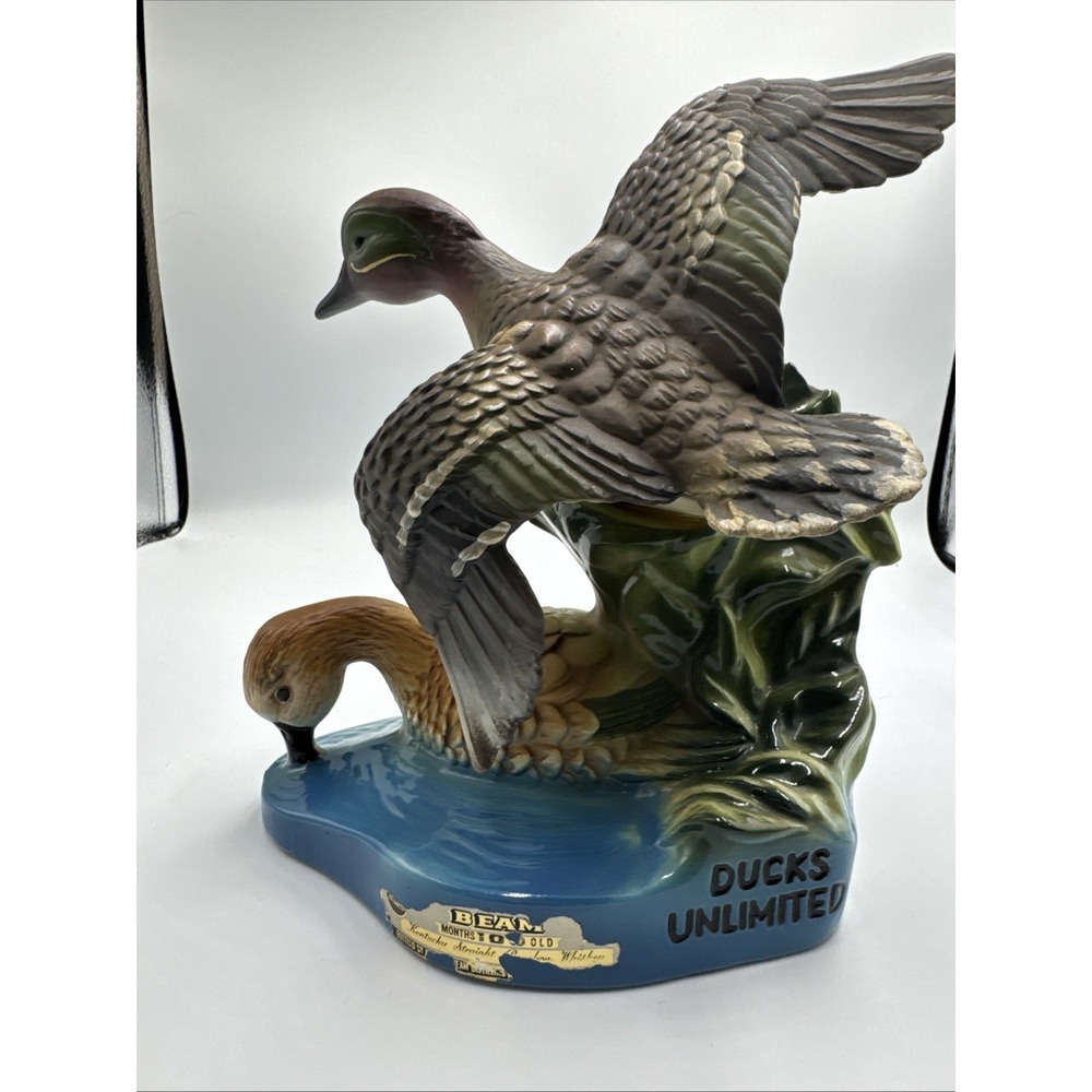 Ducks Unlimited Jim Beam Decanter 1981 Empty Green‎ Winged & Teal Base